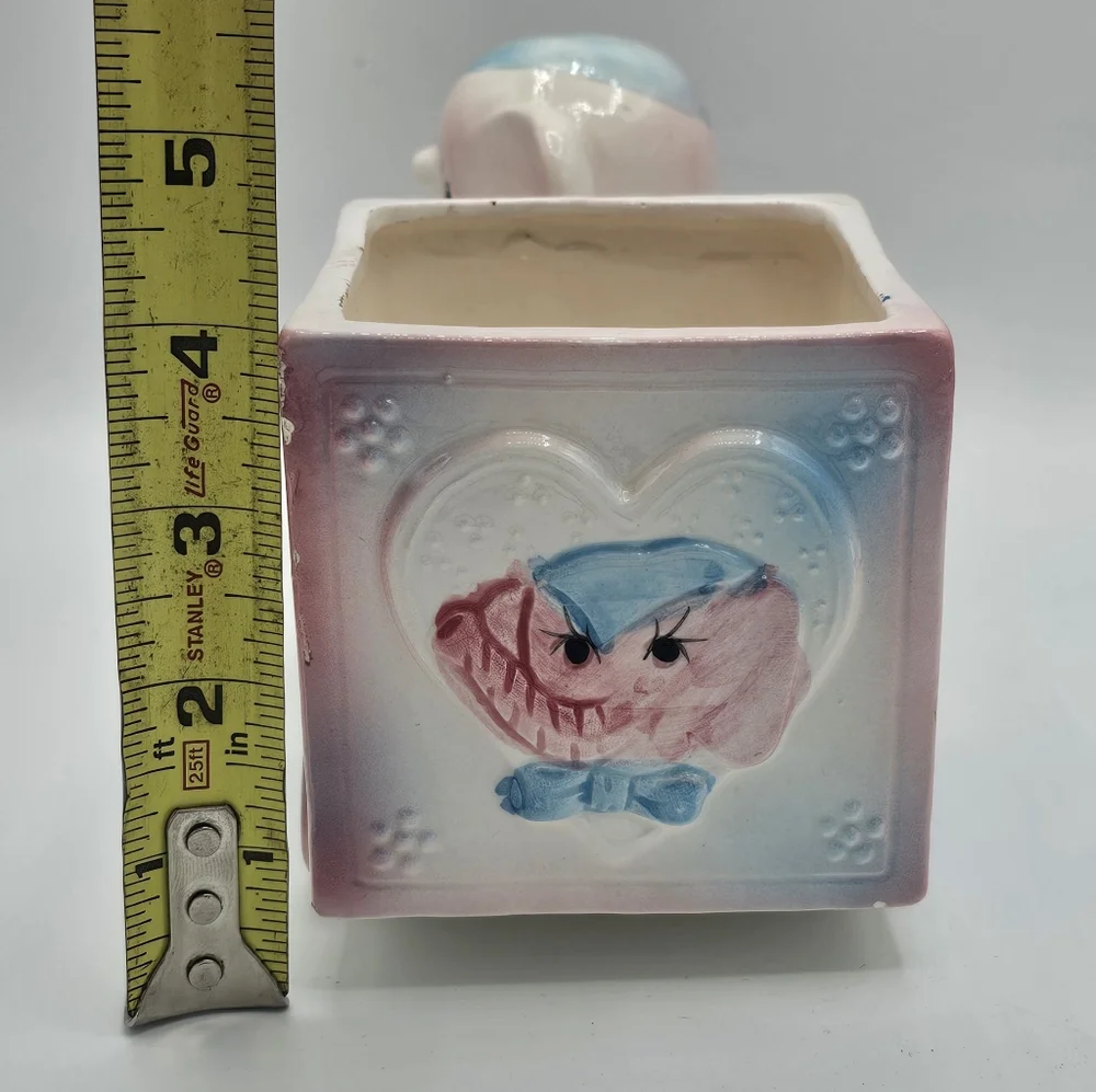 Vintage Ceramic baby Pink and Blue Elephant Planter - Picture 3 of 6